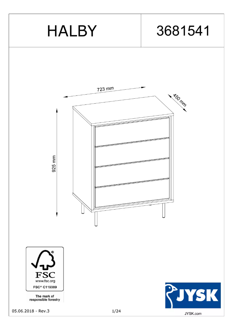 First page image of the manual for Halby (73x93x45)