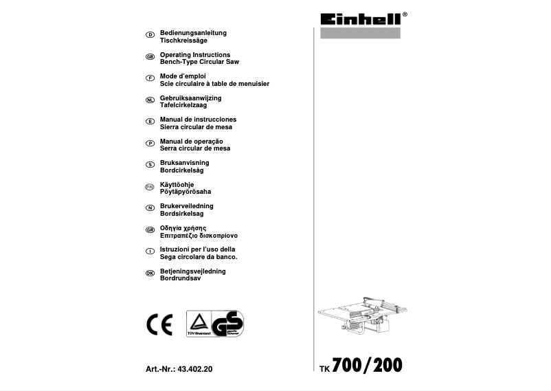 Page 1 of the manual User Manual Einhell TK 700/200