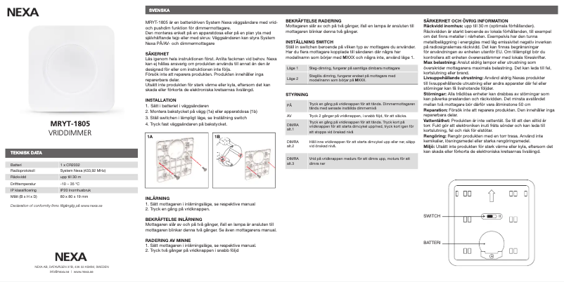 Page 1 of the manual User Manual Nexa MRYT-1805