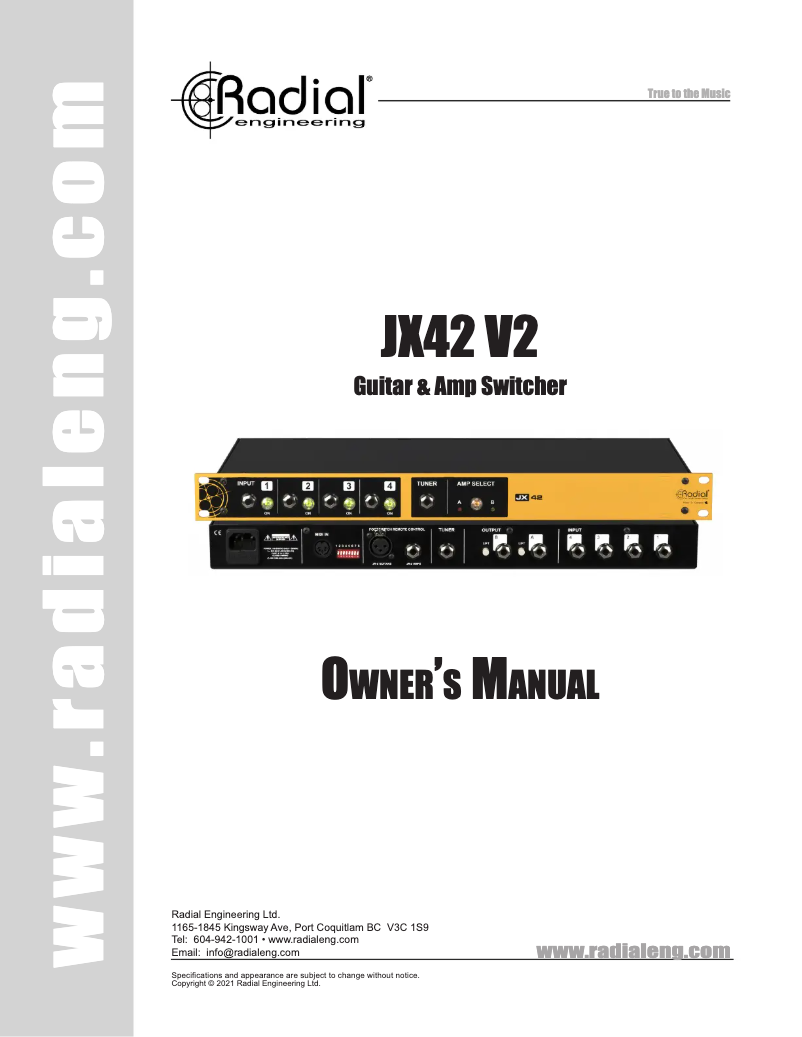 Page 1 of the manual User Manual Radial Engineering JX42