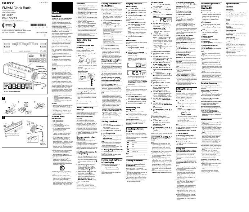 First page image of the manual for ICF-C707
