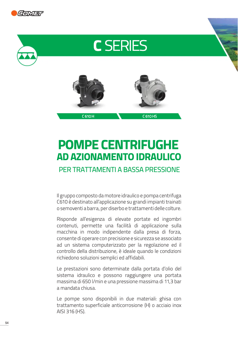 Page 1 of the manual Technical Sheet Comet C 610 HS