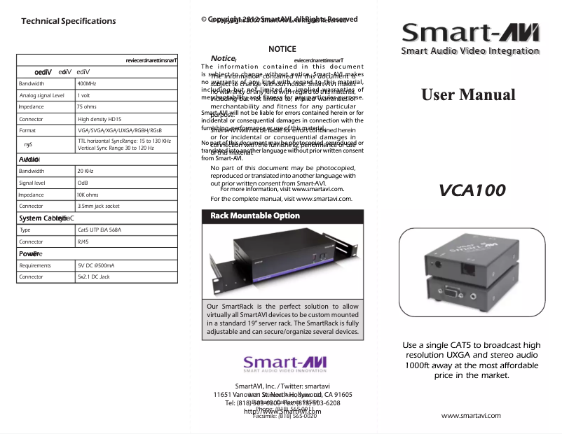 First page image of the manual for VCA-100S