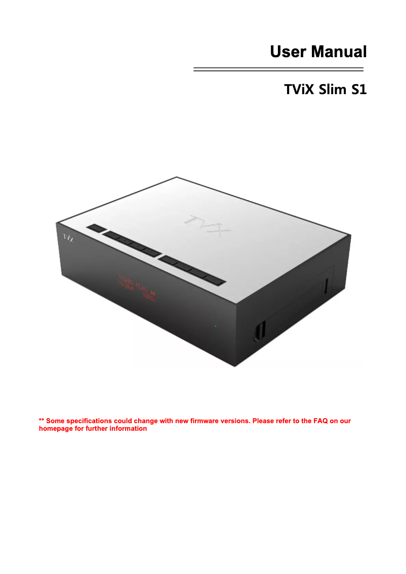 First page image of the manual for Tvix SlimS1