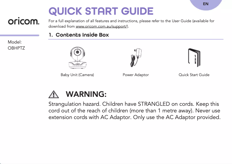 Image de la première page du manuel de l'appareil OBHPTZ