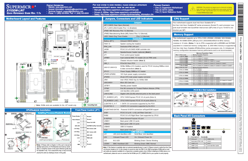 Page 1 of the manual Quick Start Guide Supermicro X11DDW-L