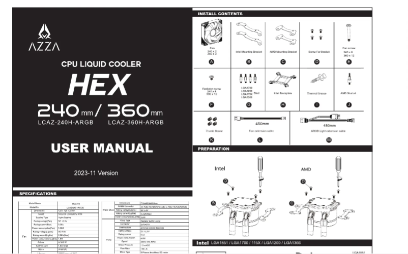Page 1 of the manual User Manual Azza HEX 360mm