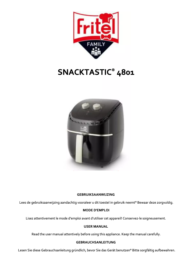 First page image of the manual for SnackTastic 4801