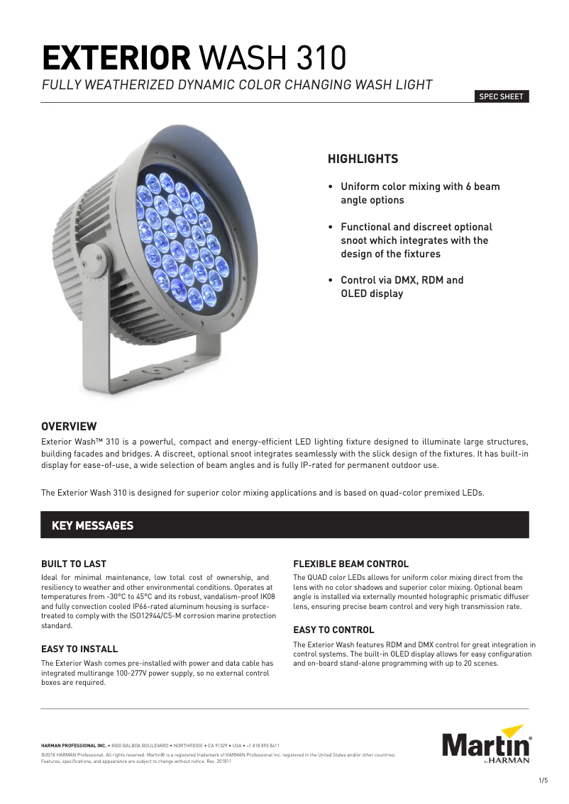 Page 1 of the manual Technical Sheet Martin Exterior Wash 310