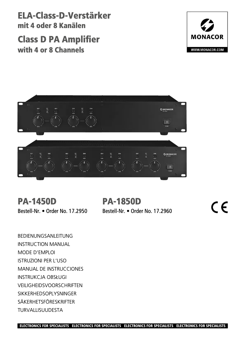 First page image of the manual for PA-1850D