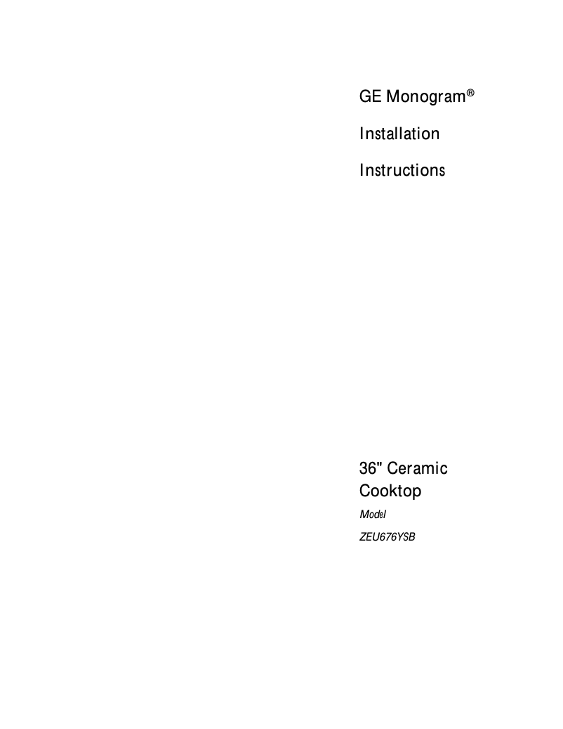 First page image of the manual for ZEU676YSB