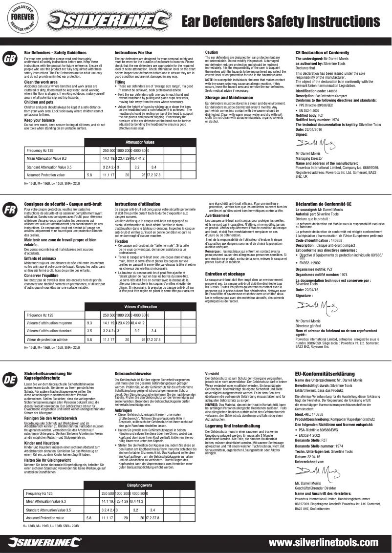 Page 1 of the manual User Manual Silverline 140858