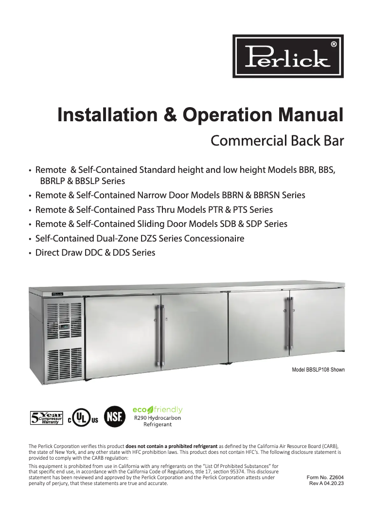 Page 1 of the manual User Manual Perlick BBRLP48