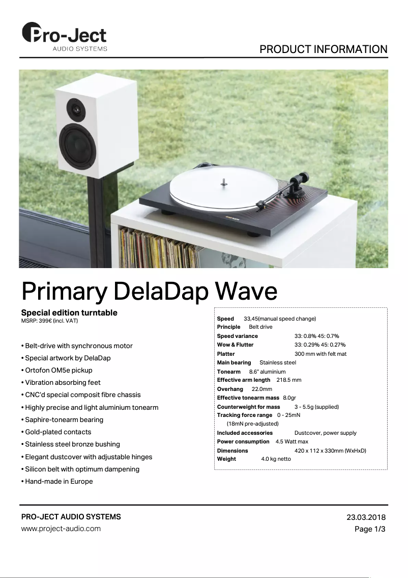 First page image of the manual for Primary DelaDap Wave
