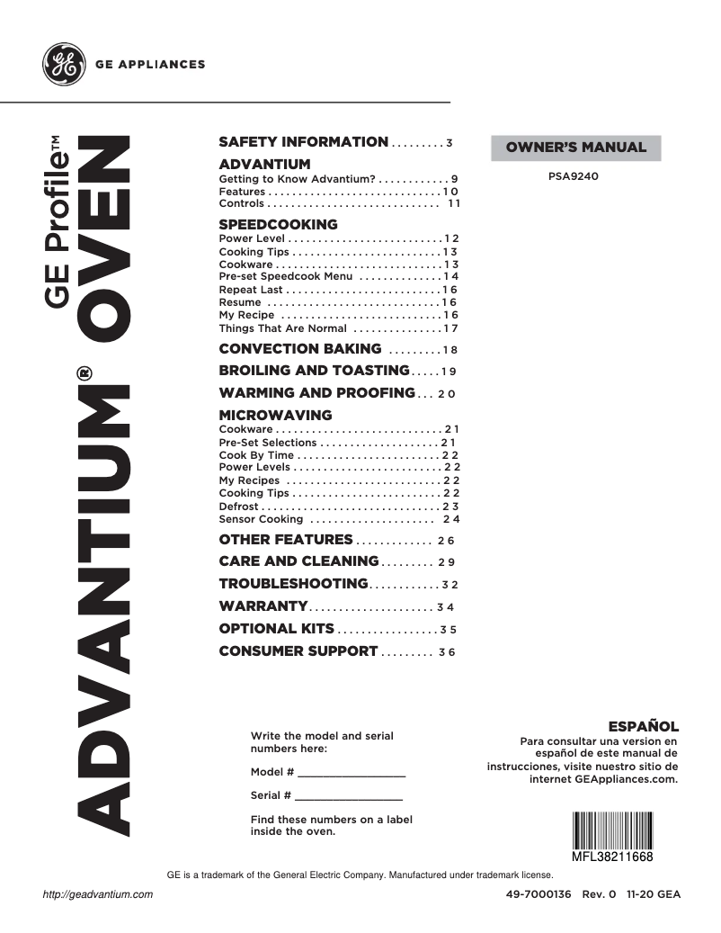 Page 1 of the manual Use and Maintenance Manual GE Profile PSA9240SFSS