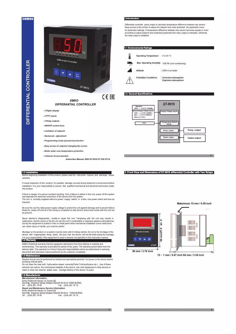 Page 1 of the manual User Manual Emko DT-9910