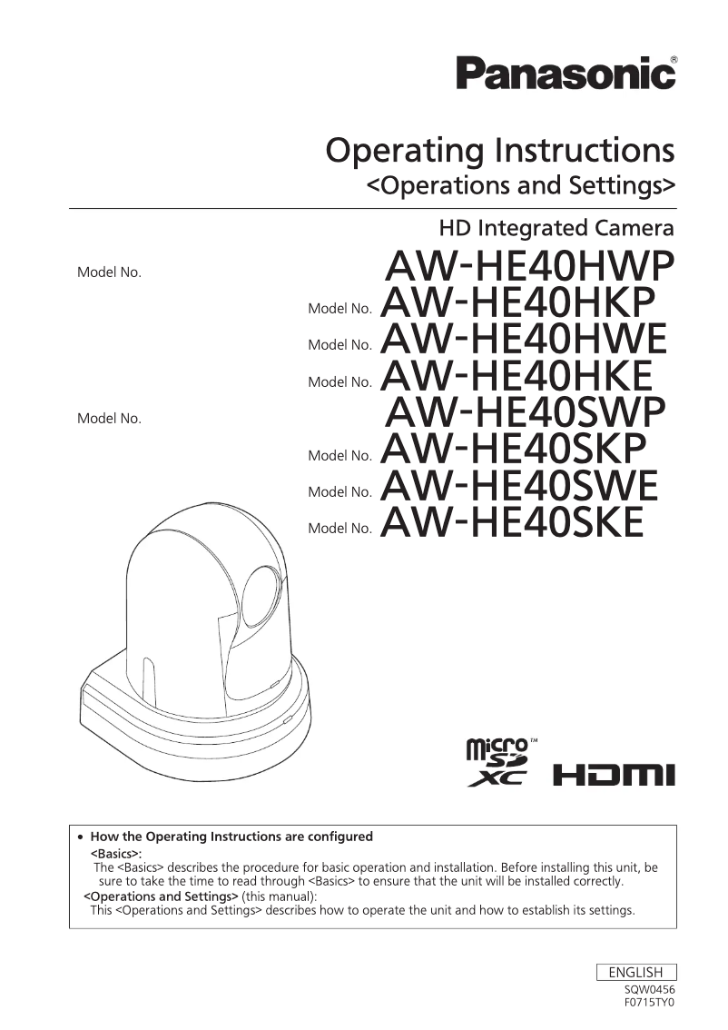 First page image of the manual for AW-HE40S