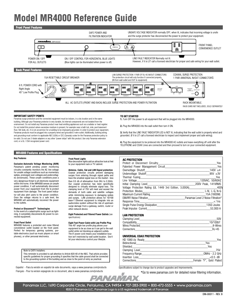 Page 1 of the manual User Manual Panamax MR4000