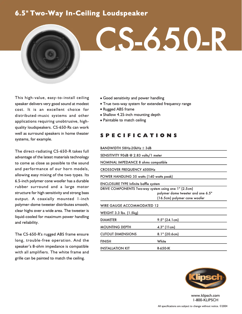 First page image of the manual for CS-650-R