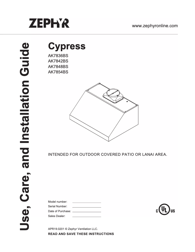 Page 1 of the manual User Manual Zephyr Cypress AK7848BS