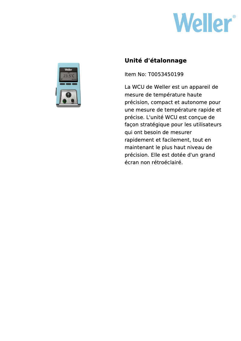 Page 1 of the manual Technical Sheet Weller WCU