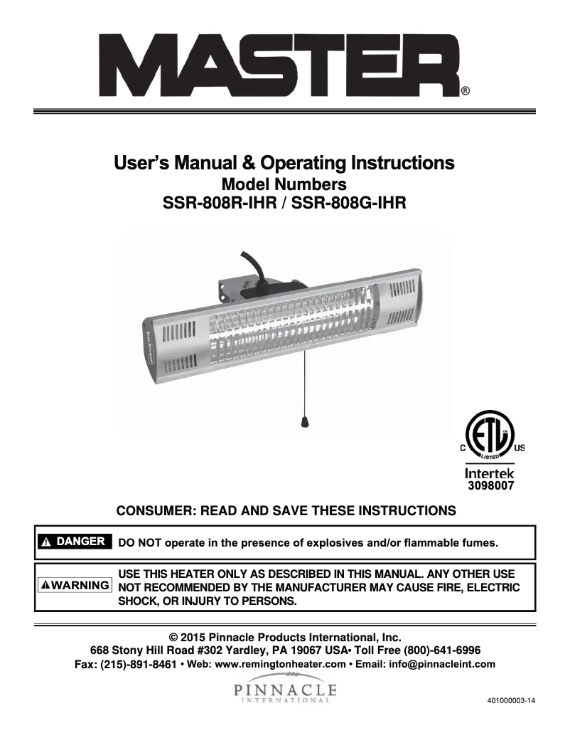 Page 1 of the manual User Manual Master SSR-808G-IHR