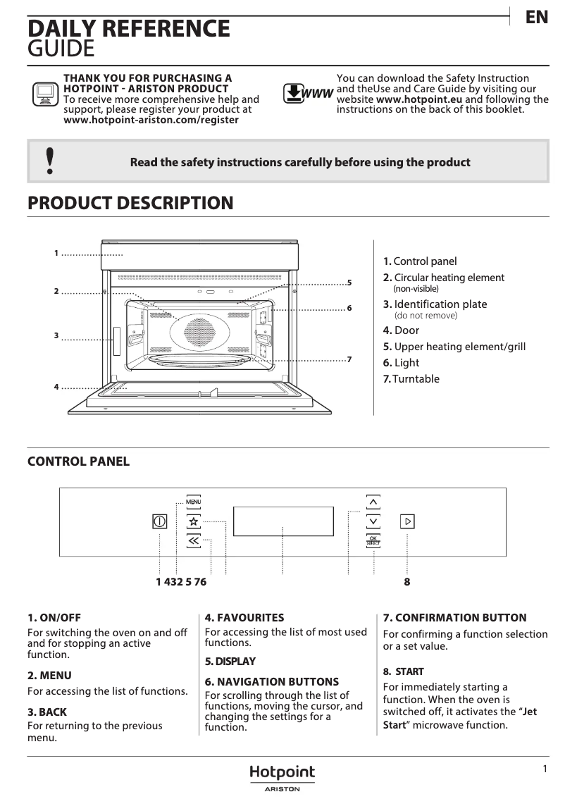 Page 1 of the manual User Manual Hotpoint MP 996 IX HA