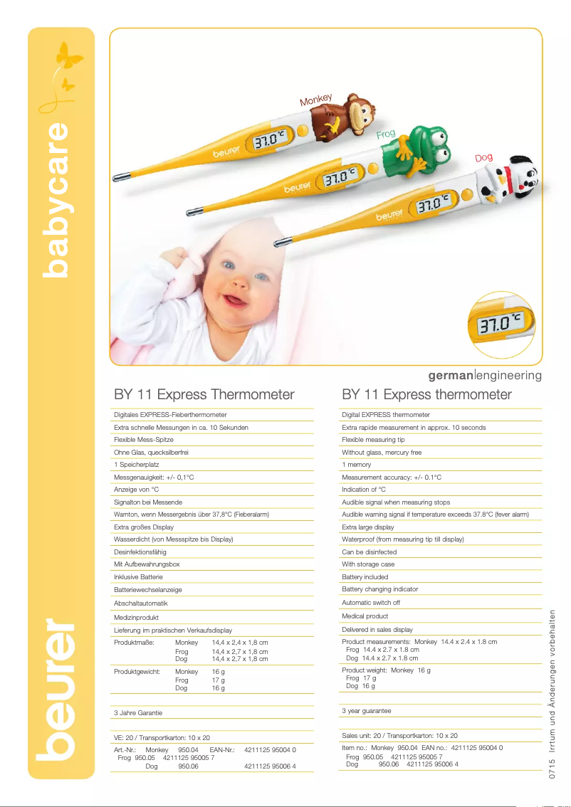 Page 1 of the manual Technical Sheet Beurer BY 11