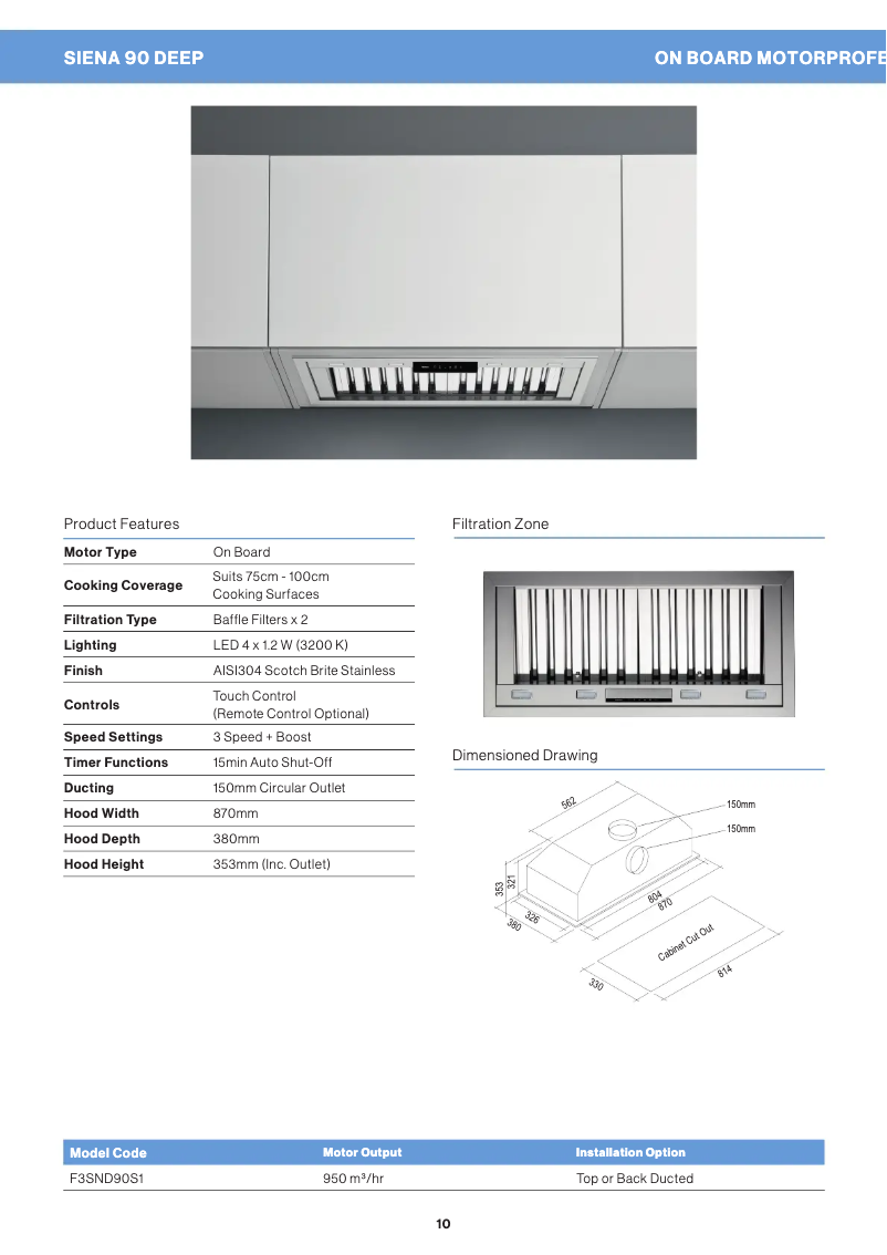 Page 1 of the manual Technical Sheet Falmec F3SND90S1