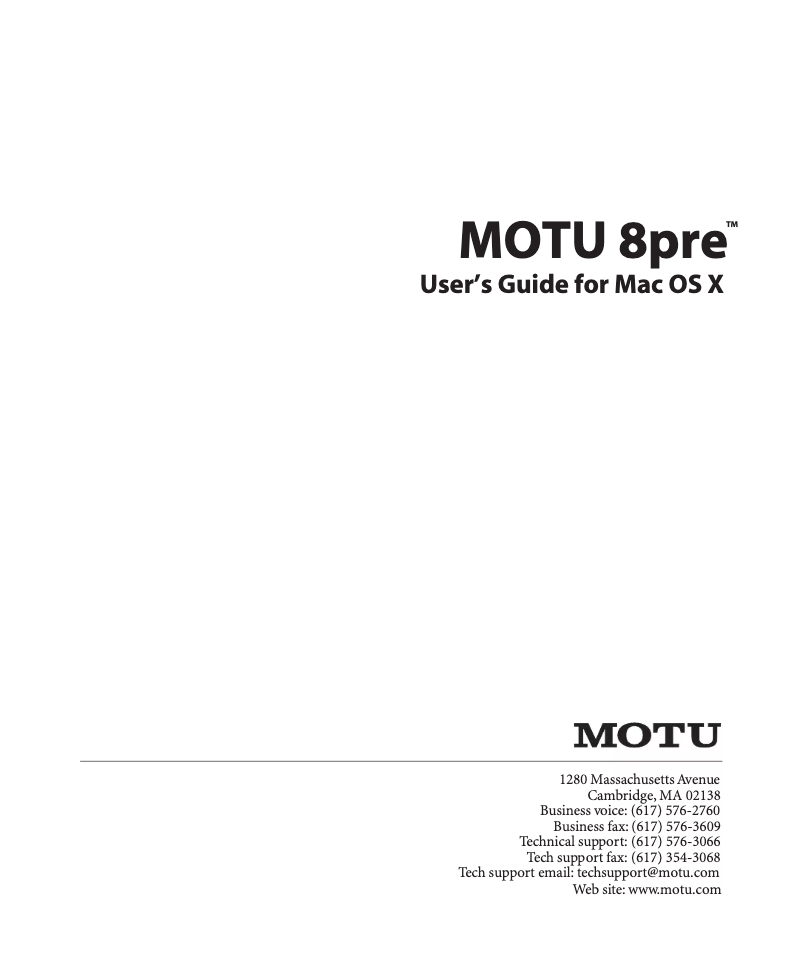Page 1 of the manual User Manual Motu 8pre