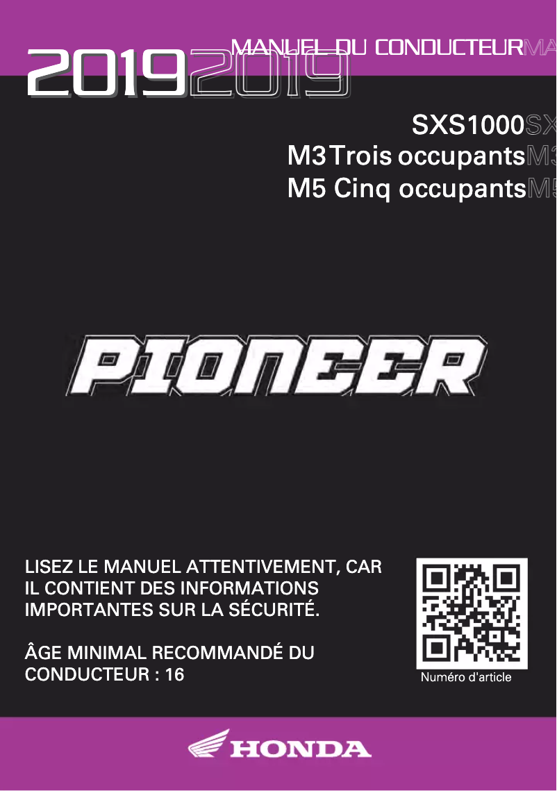 Page 1 of the manual User Manual Honda Talon SXS1000 (2019)