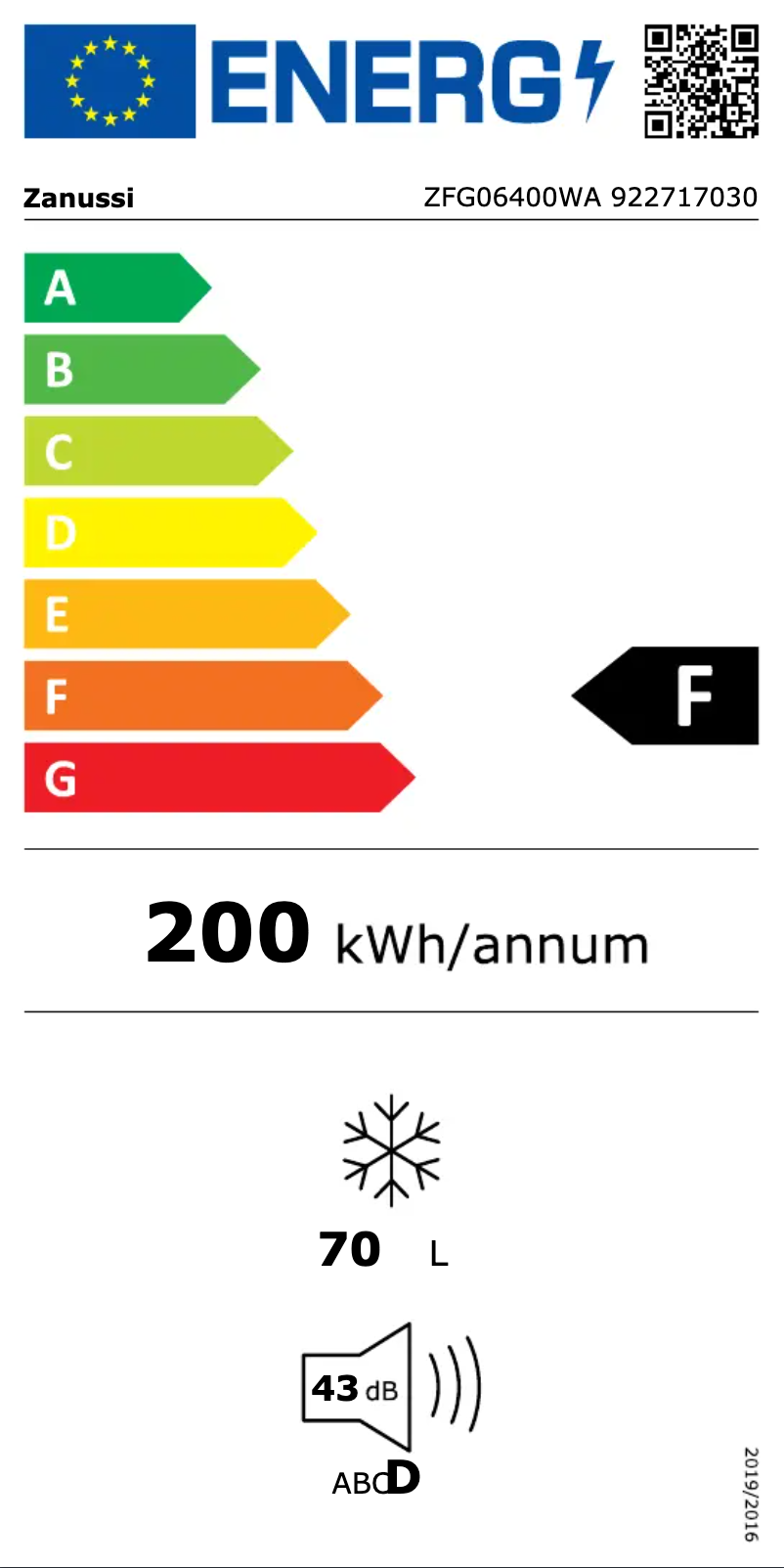 Page 1 of the manual Energy Label Zanussi ZFG06400WA