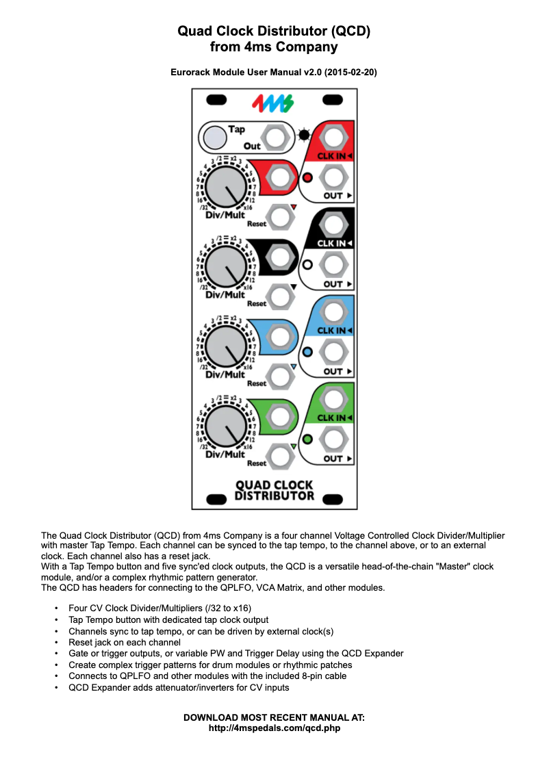 First page image of the manual for Quad Clock Distributor