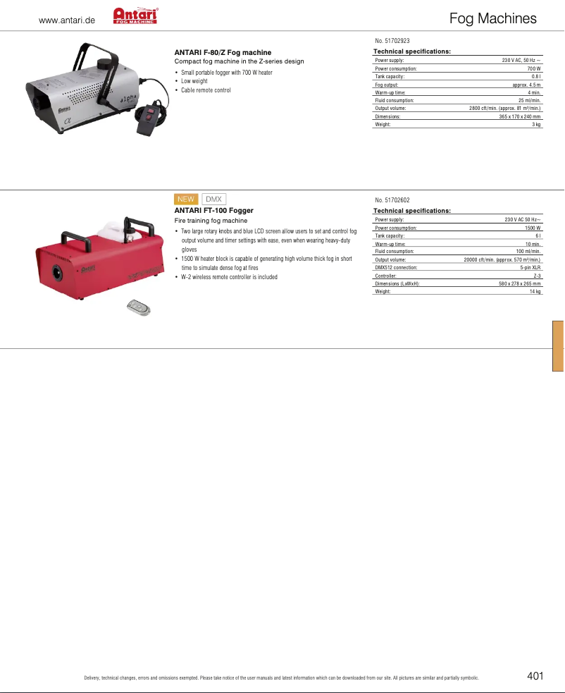 Page 1 of the manual Catalogue Antari FT-100