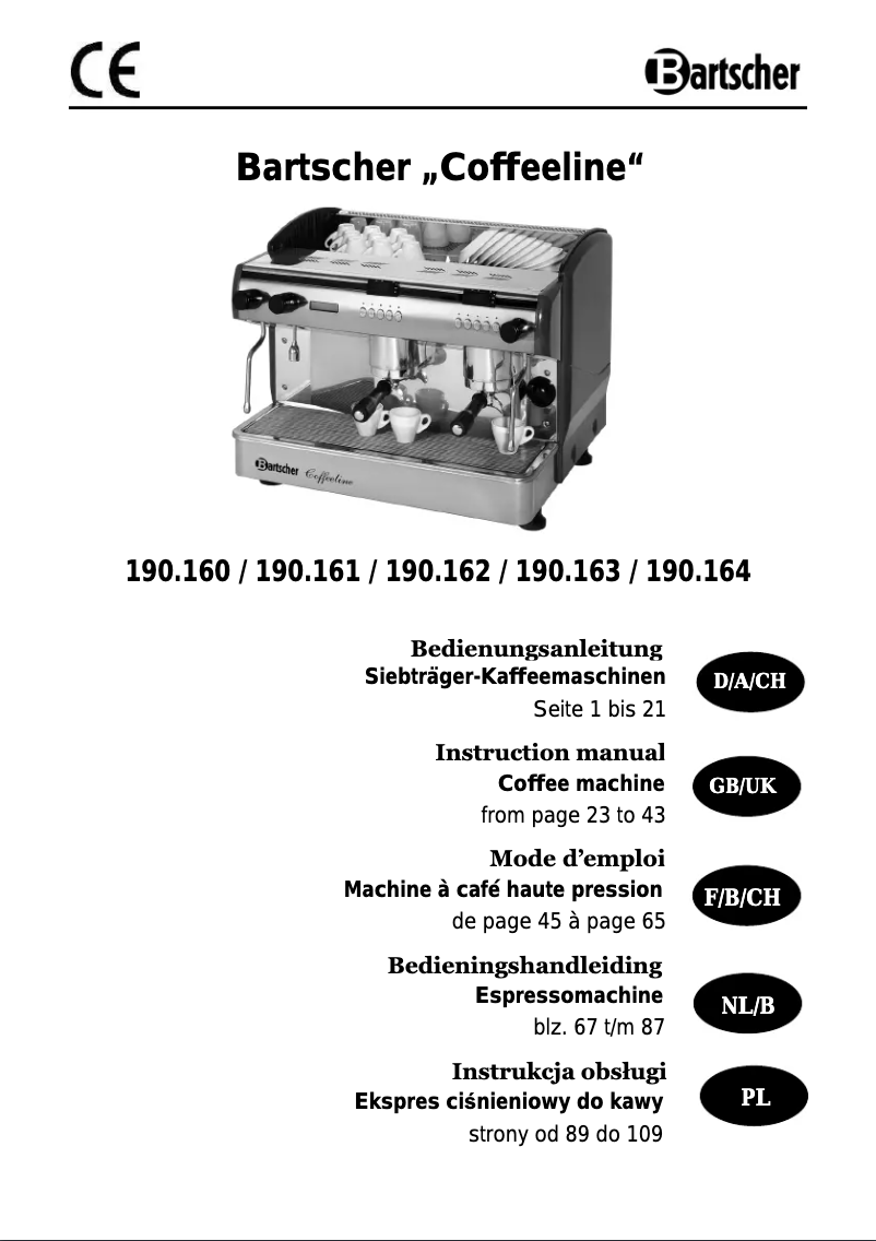 Page 1 of the manual User Manual Bartscher Coffeeline G2