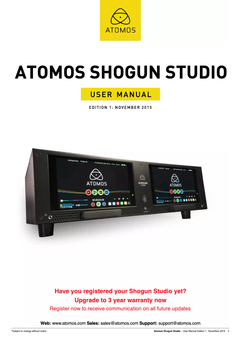 Page 1 of the manual Instruction Manual Atomos Shogun Studio