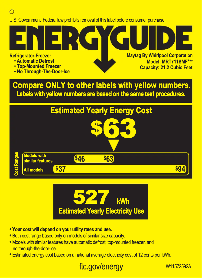 Page 1 of the manual Energy Label Maytag MRT711SMFZ