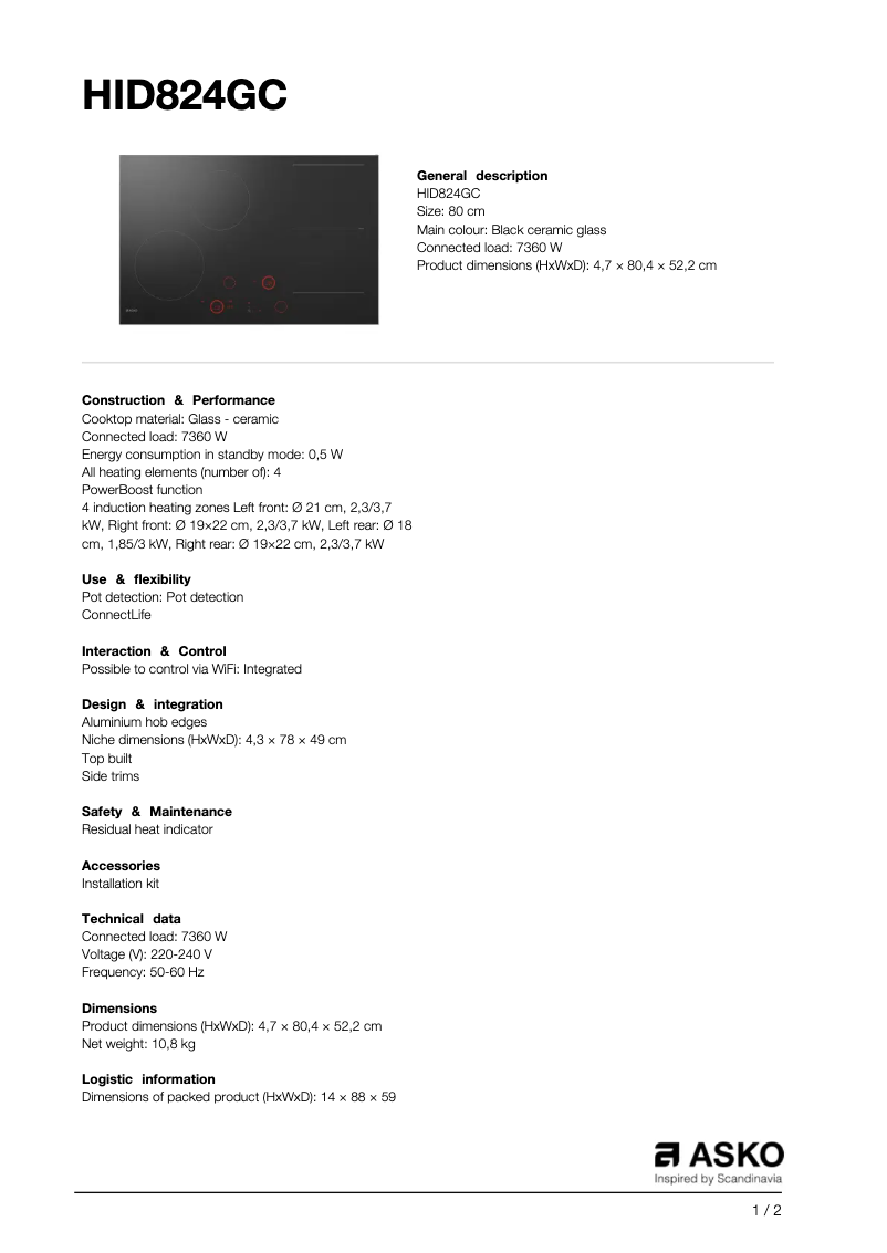 First page image of the manual for HID824GC