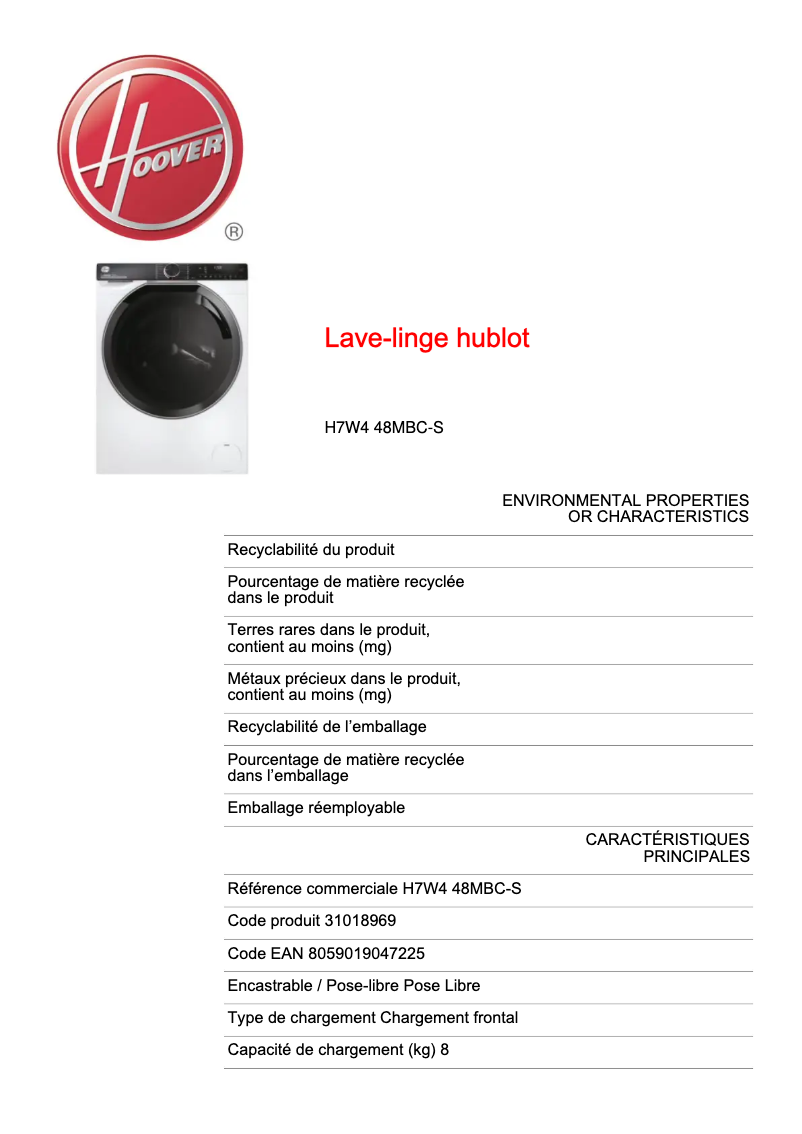 First page image of the manual for H7W4 48MBC-S