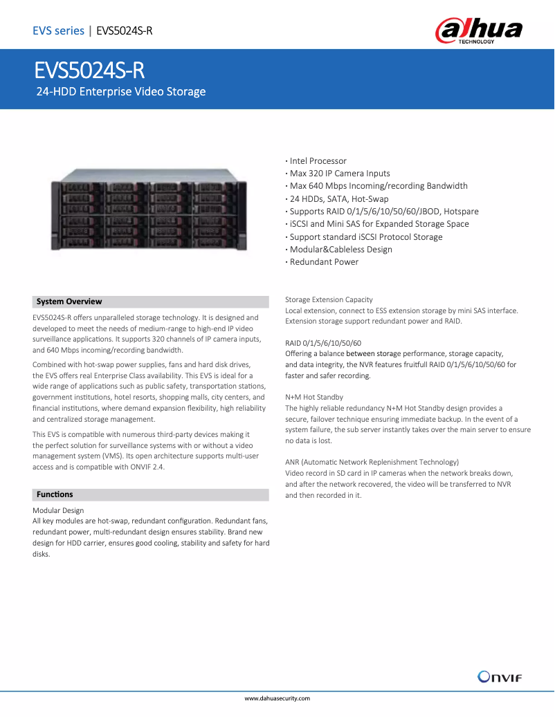 Page 1 of the manual Technical Sheet Dahua Technology EVS5024S-R