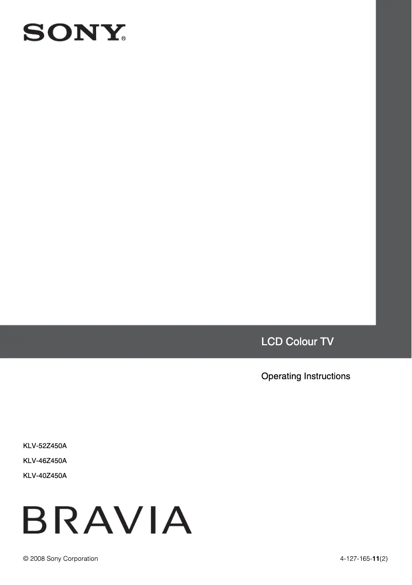 First page image of the manual for Bravia KLV-46Z450A