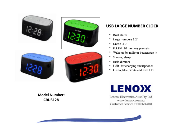 Page 1 of the manual Technical Sheet Lenoxx CRU3128