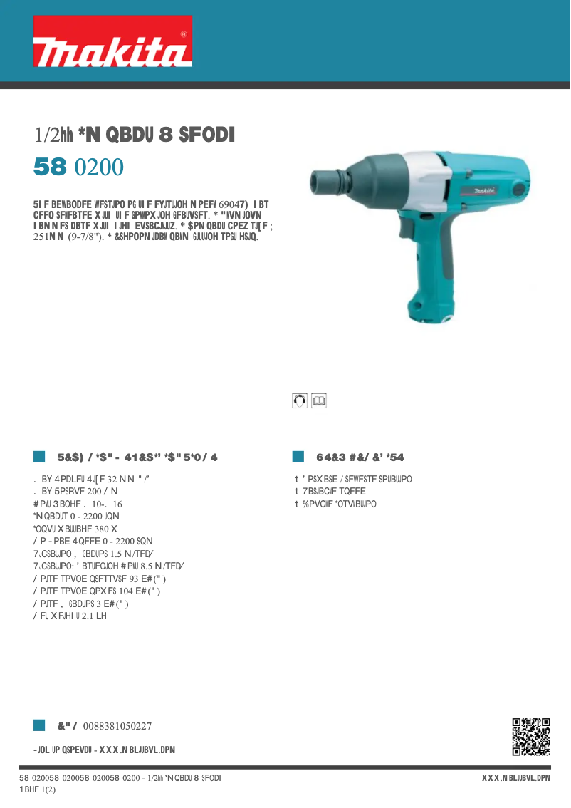 Page 1 of the manual Technical Sheet Makita TW0200