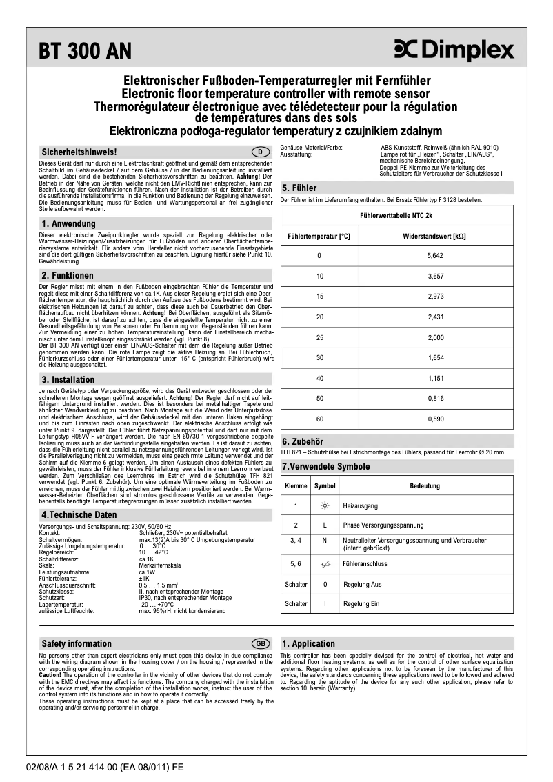 Page 1 de la notice Manuel utilisateur Dimplex BT 300 AN
