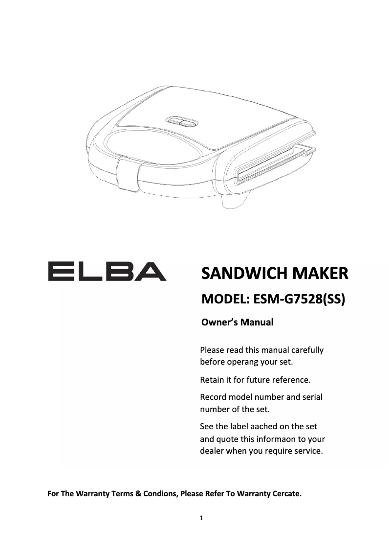 First page image of the manual for ESM-G7528(SS)