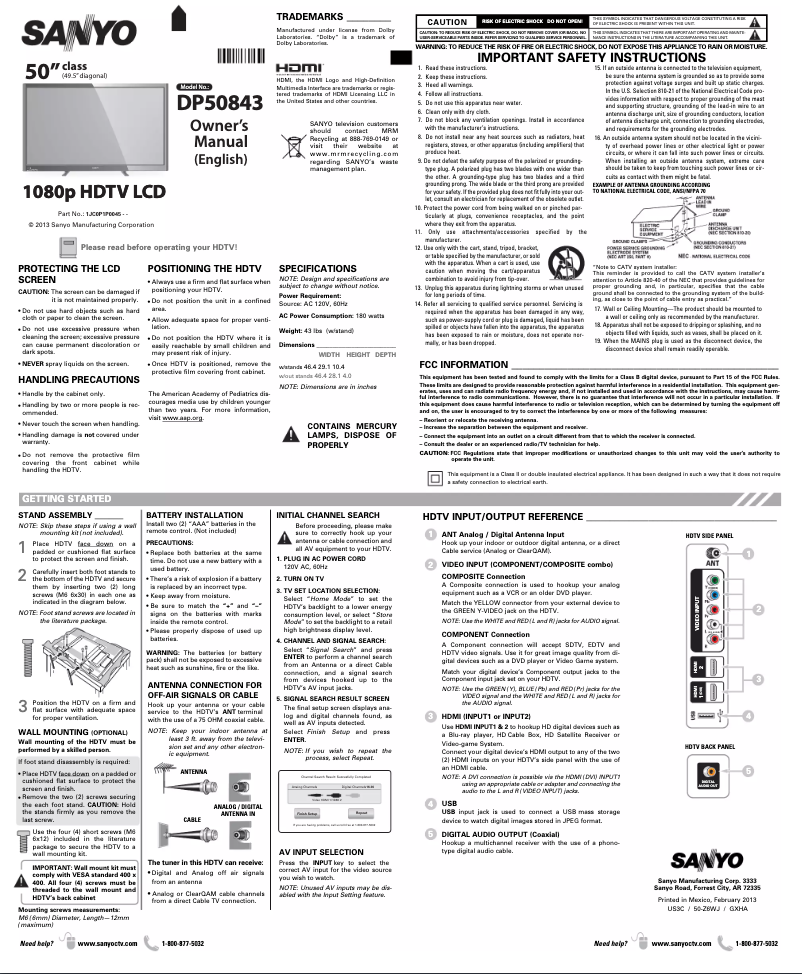 Page 1 of the manual User Manual Sanyo DP50843
