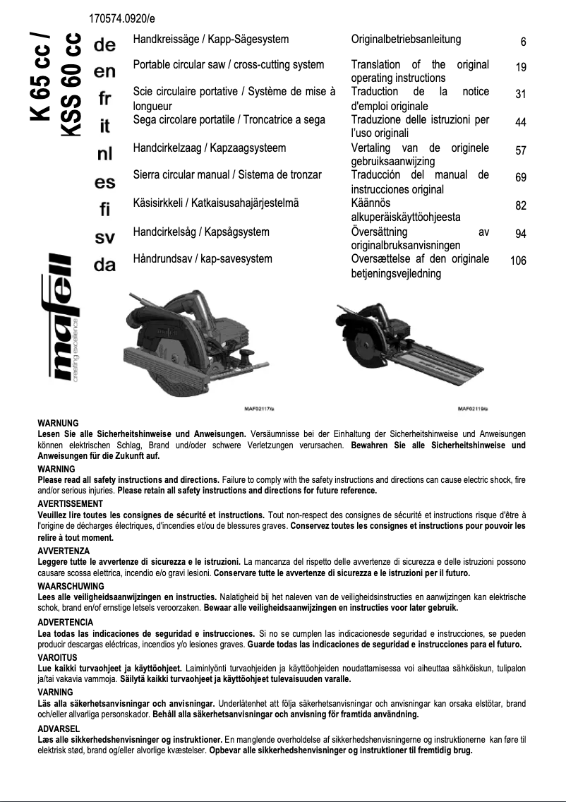 First page image of the manual for K 65 cc