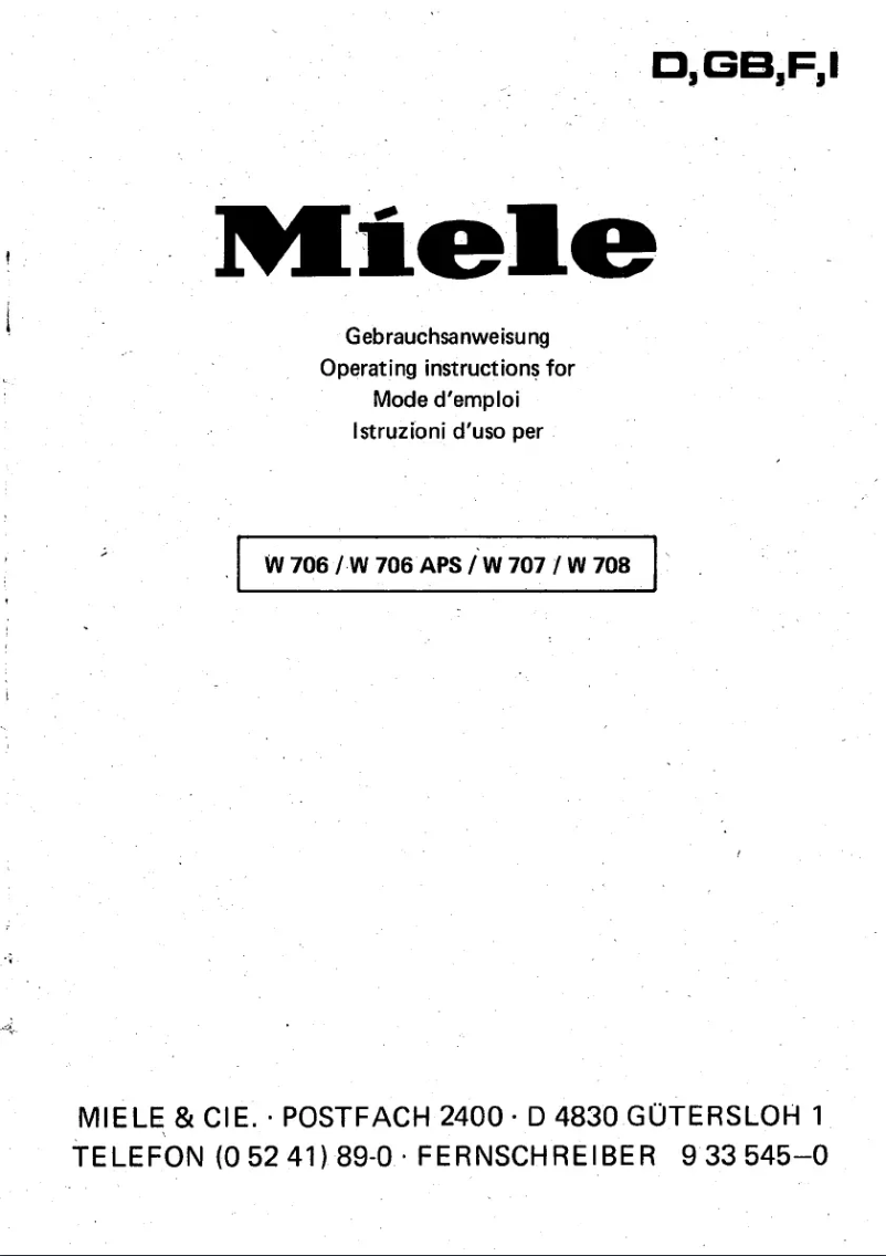 Page 1 of the manual User Manual Miele W 708