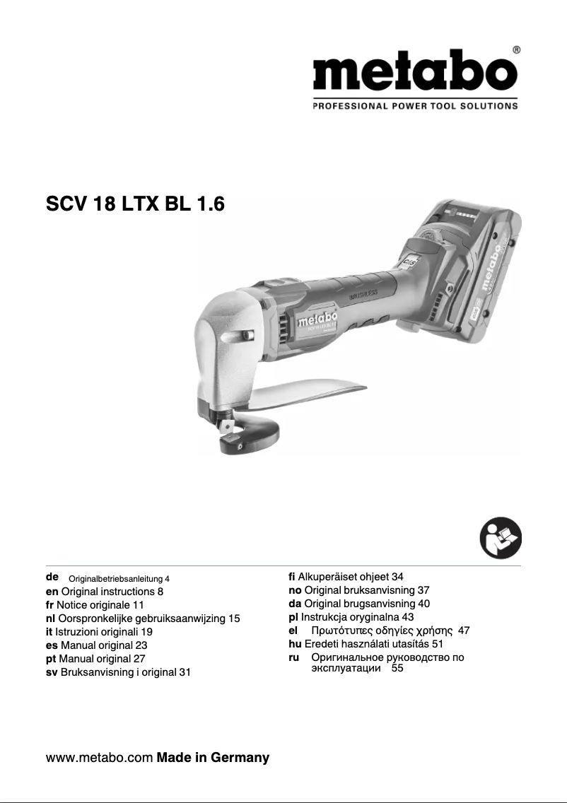 First page image of the manual for SCV 18 LTX BL 1.6