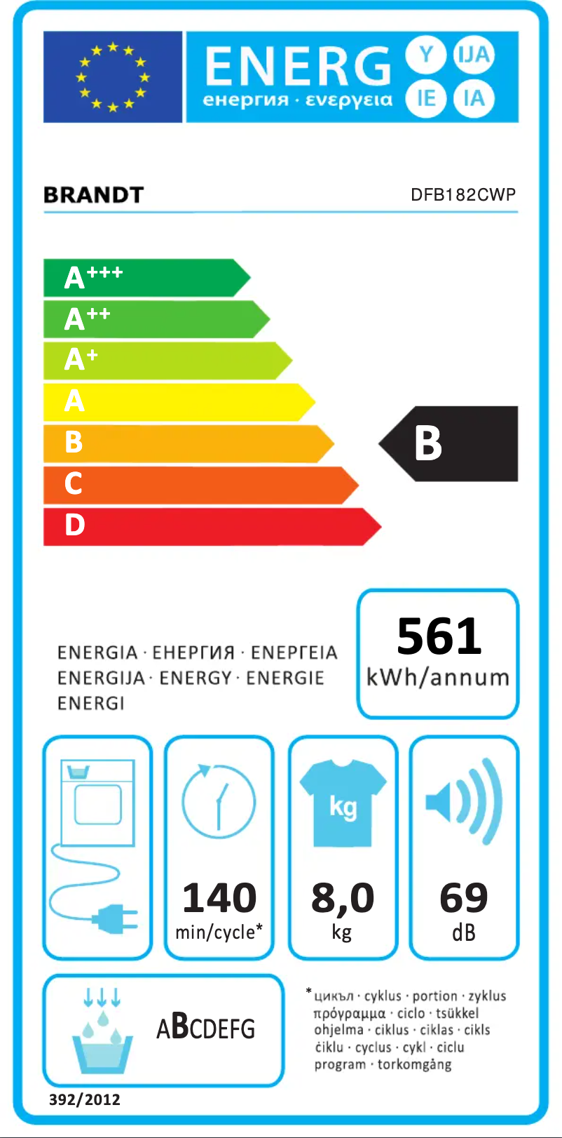 Page 1 de la notice Manuel utilisateur Brandt DFB182CWP